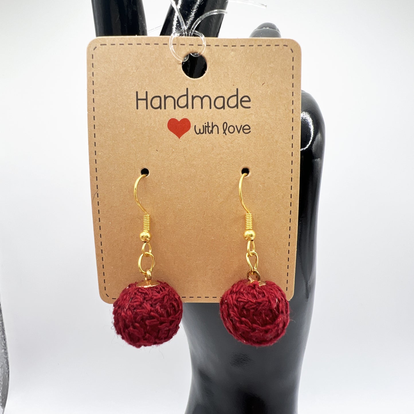 Knit Fabric Round Ball Drop Earrings | Lightweight & Stylish | Red & Green Options