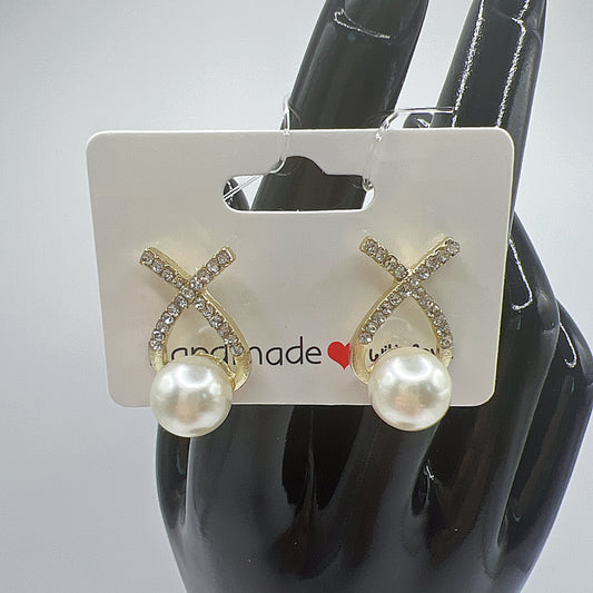 X-Shaped Rhinestone Pearl Earrings | Chic & Elegant Jewelry