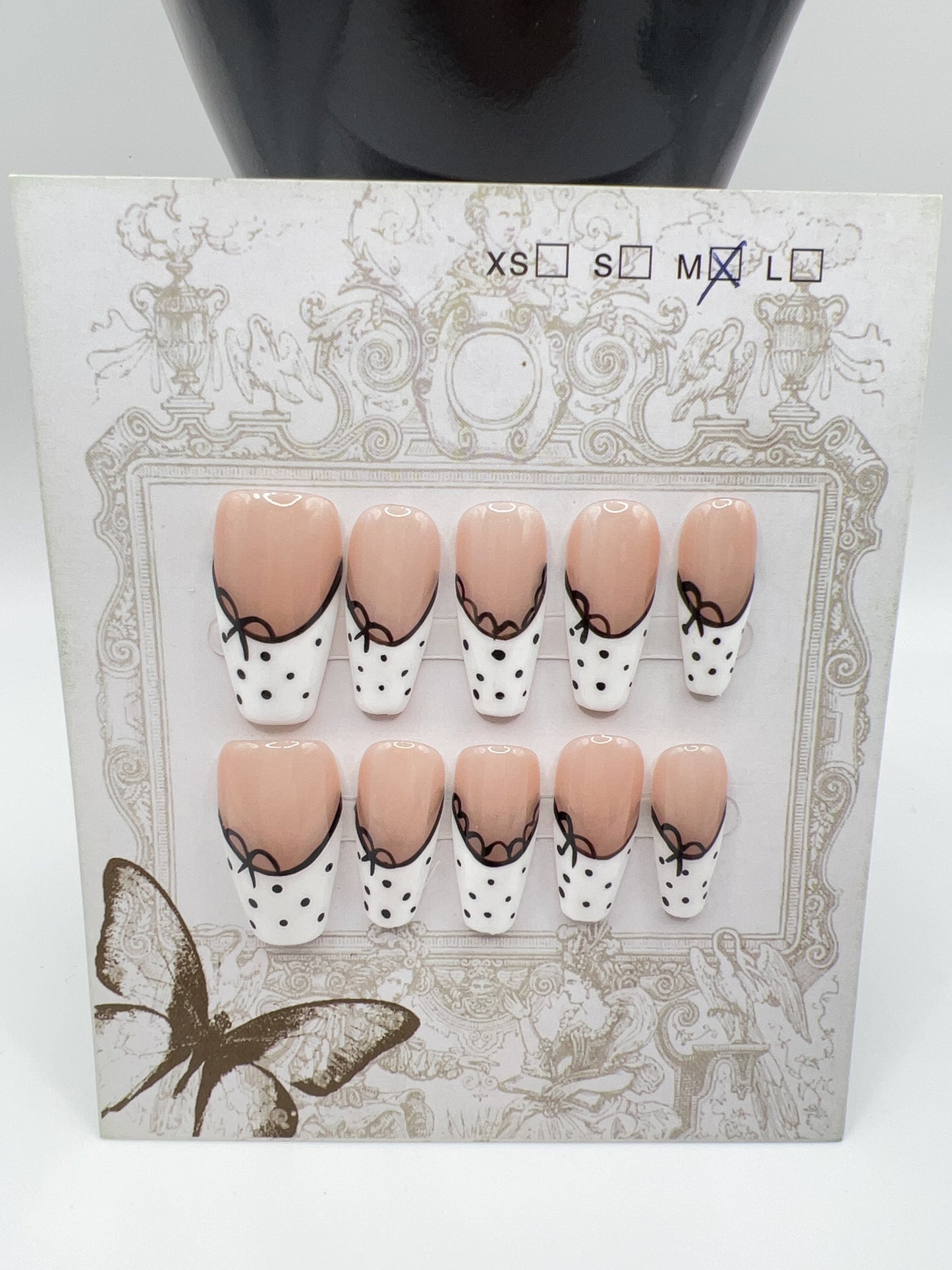 Medium Length Coffin Press On Nails with Rhinestone Charms – 10 Designs, Medium Size