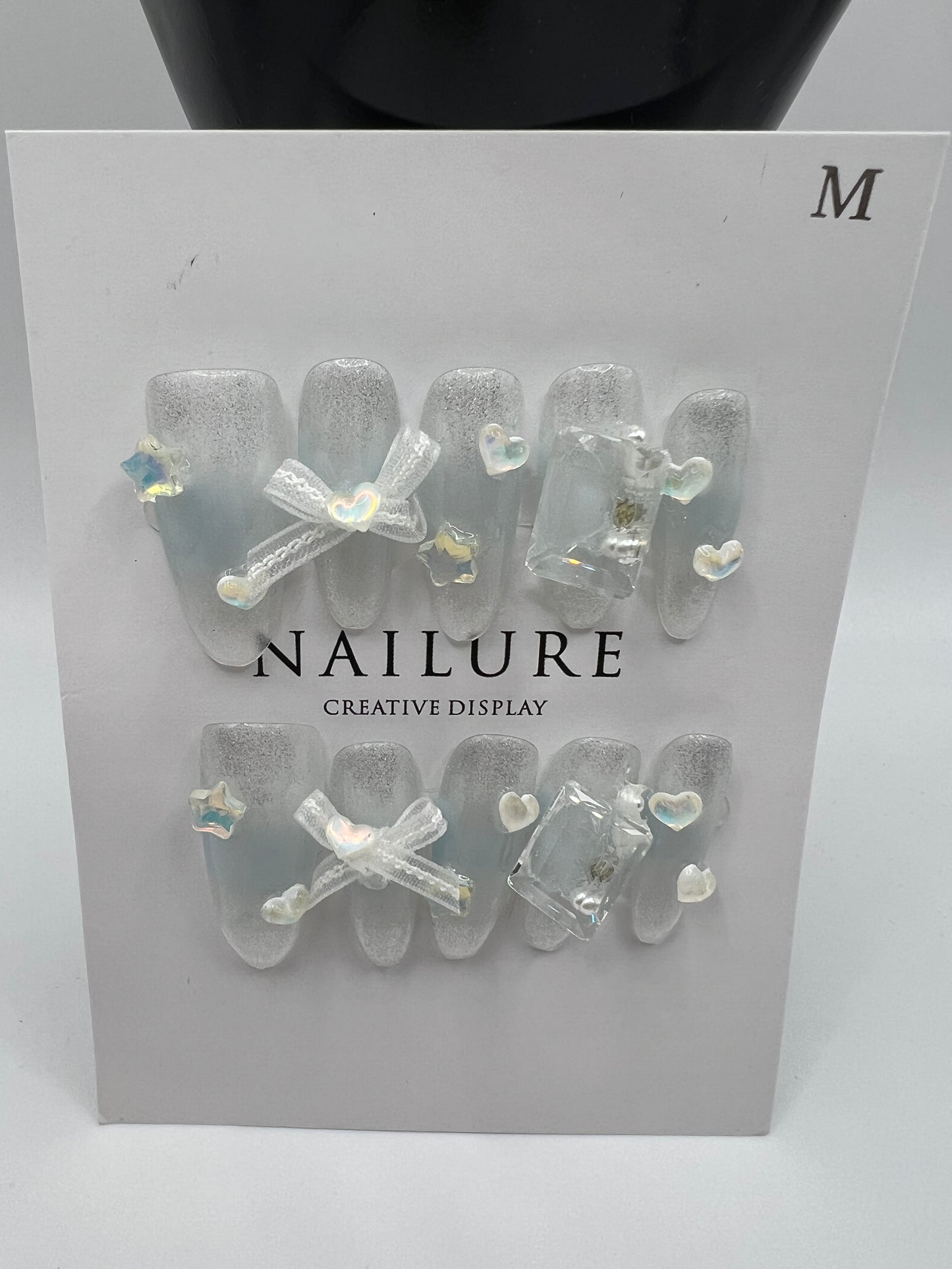 Long Oval Press On Nails with Rhinestone Charms – Glam Fake Nails, Medium Size, 10 Designs