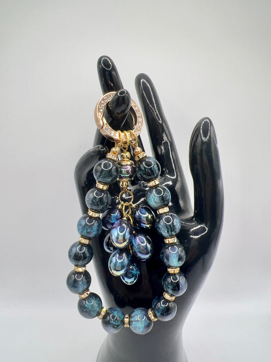 Handmade Blue Shimmer Beaded Keychain/Bag Chain/Phone Chain