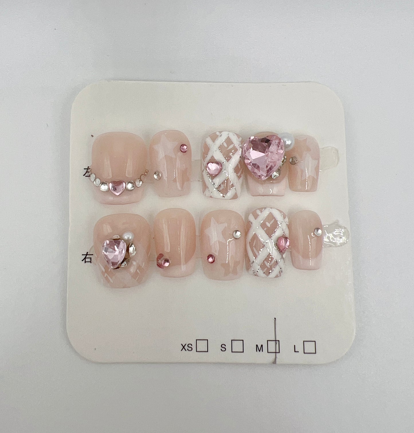 Pink Short Square Press On Nails with Rhinestone – Medium Size