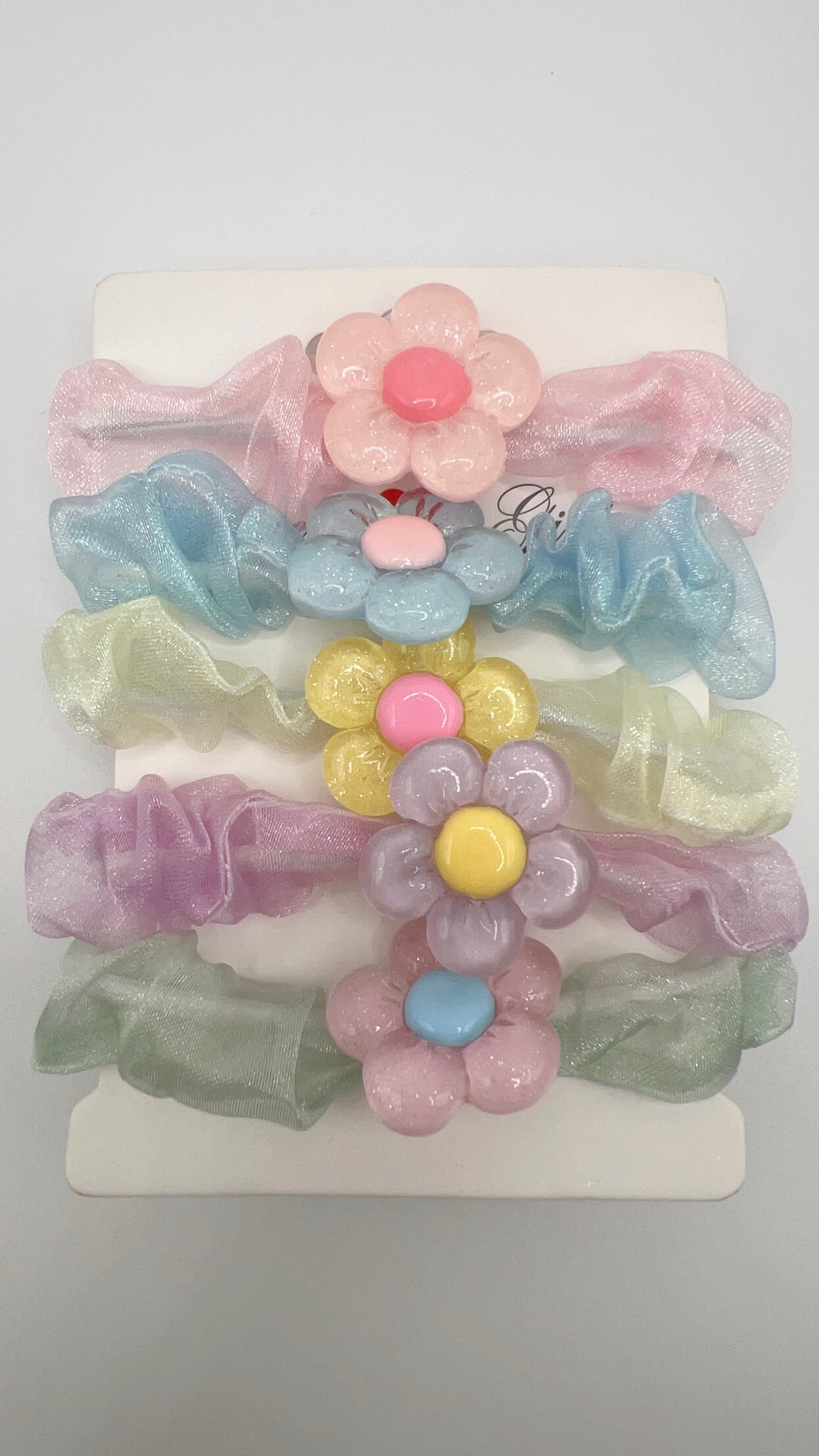 Handmade Colorful Flower Hair Tie Set – 5pcs, Cute for Girls & Gift