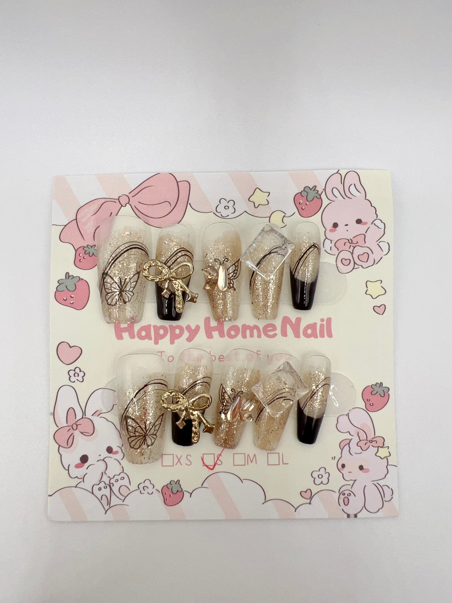 Medium Coffin Press-On Nails with Glitter French Tip