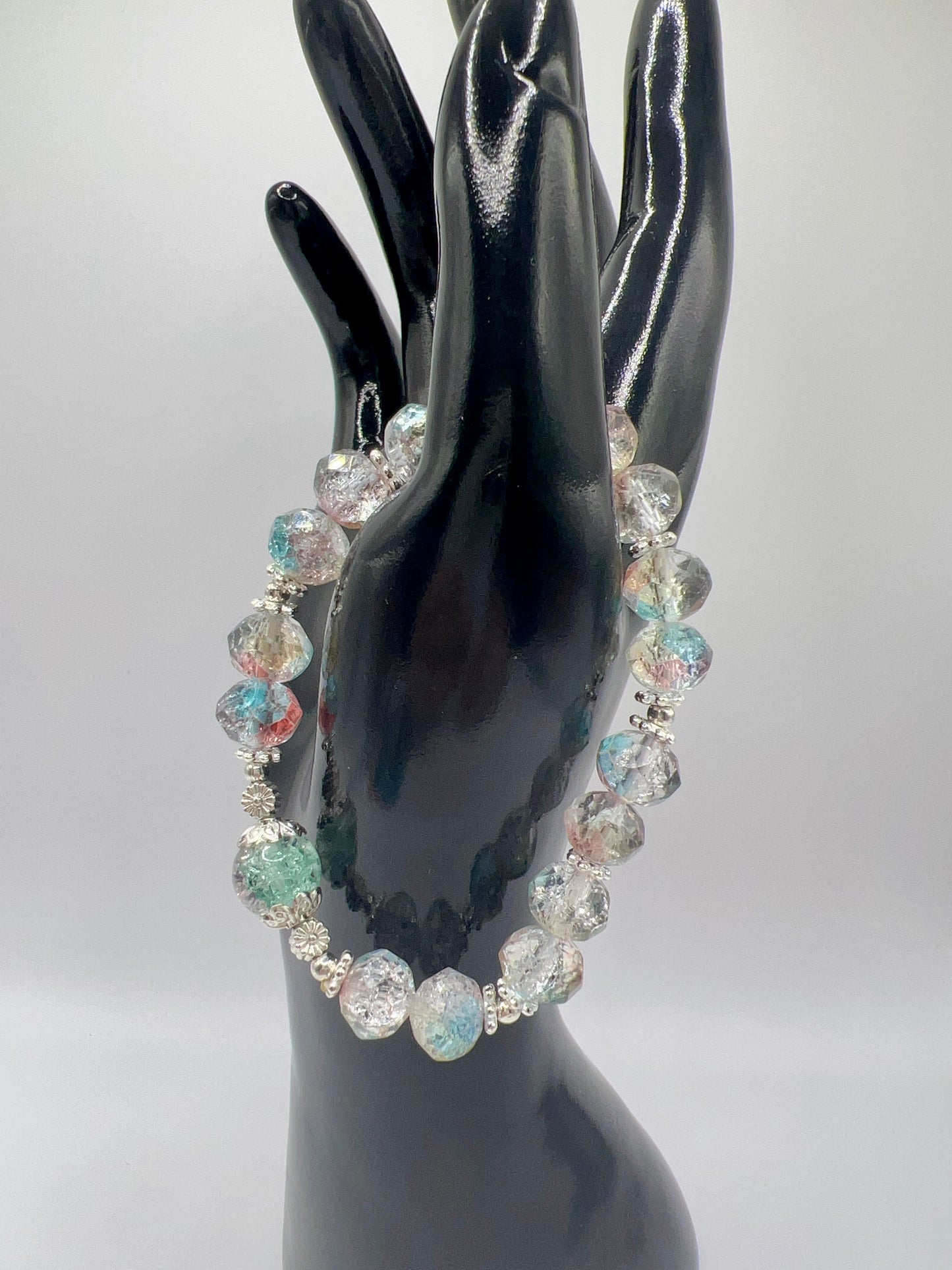 Stretchy Glass or Acrylic Bead Bracelet with Cute Charms & Spacers – Handmade Jewelry