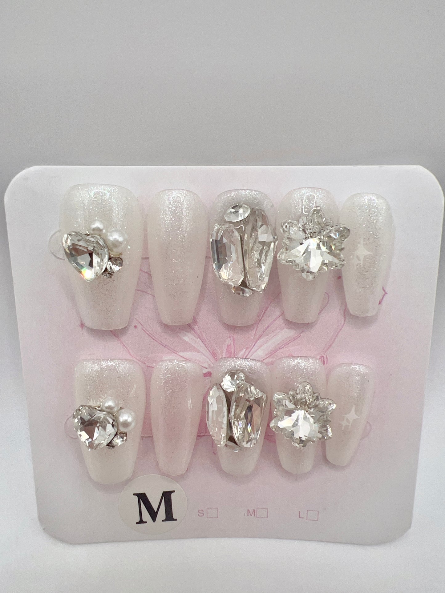 Medium Coffin Press On Nails with Rhinestone and Charms – Medium Size