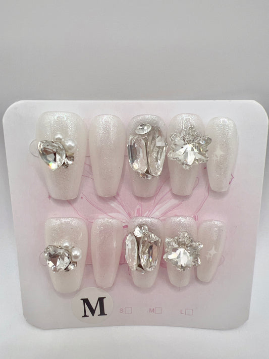 Medium Coffin Press On Nails with Rhinestone and Charms – Medium Size