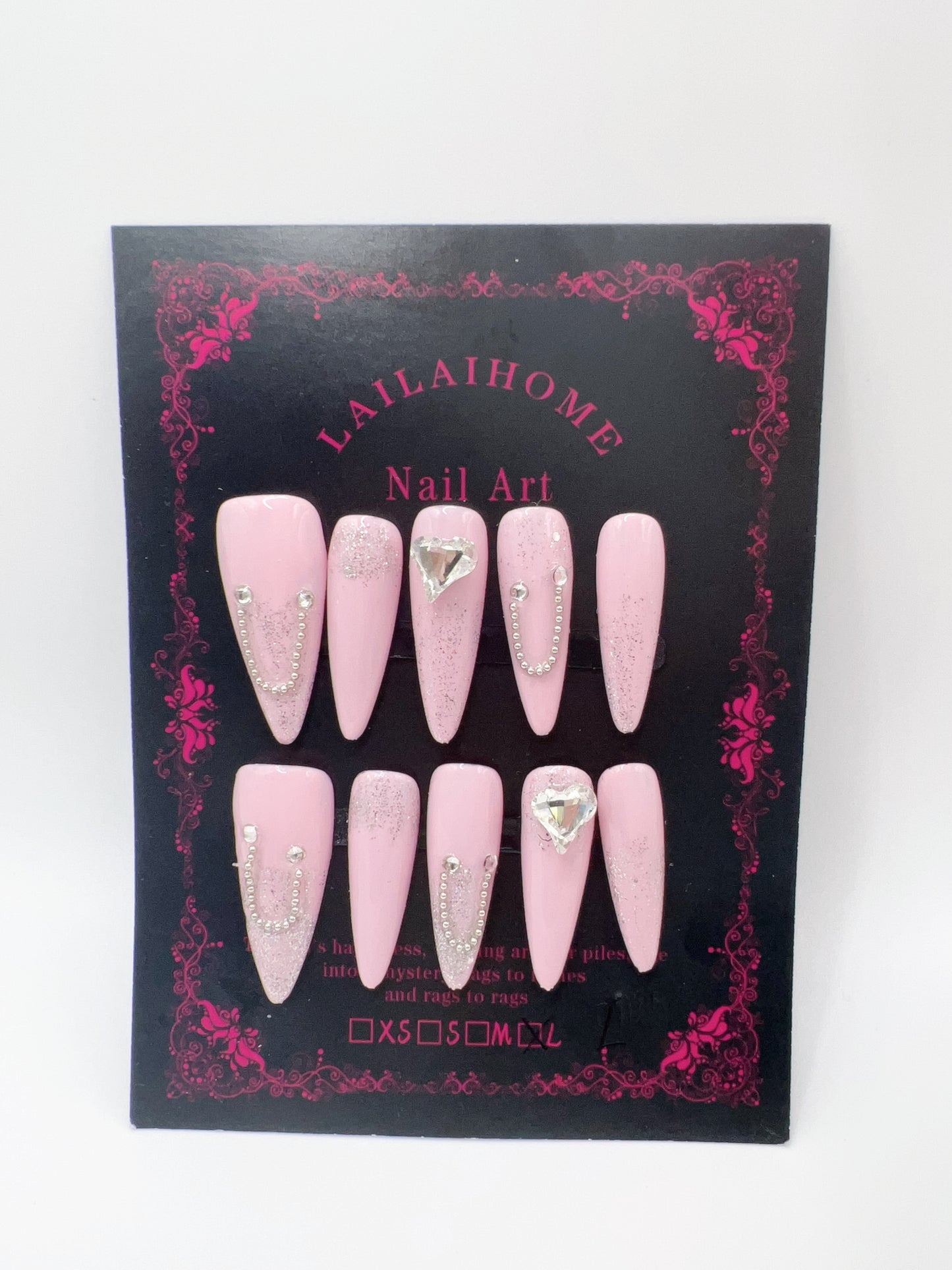 Long Stiletto Press-On Nails with Rhinestone Charms – Large Size