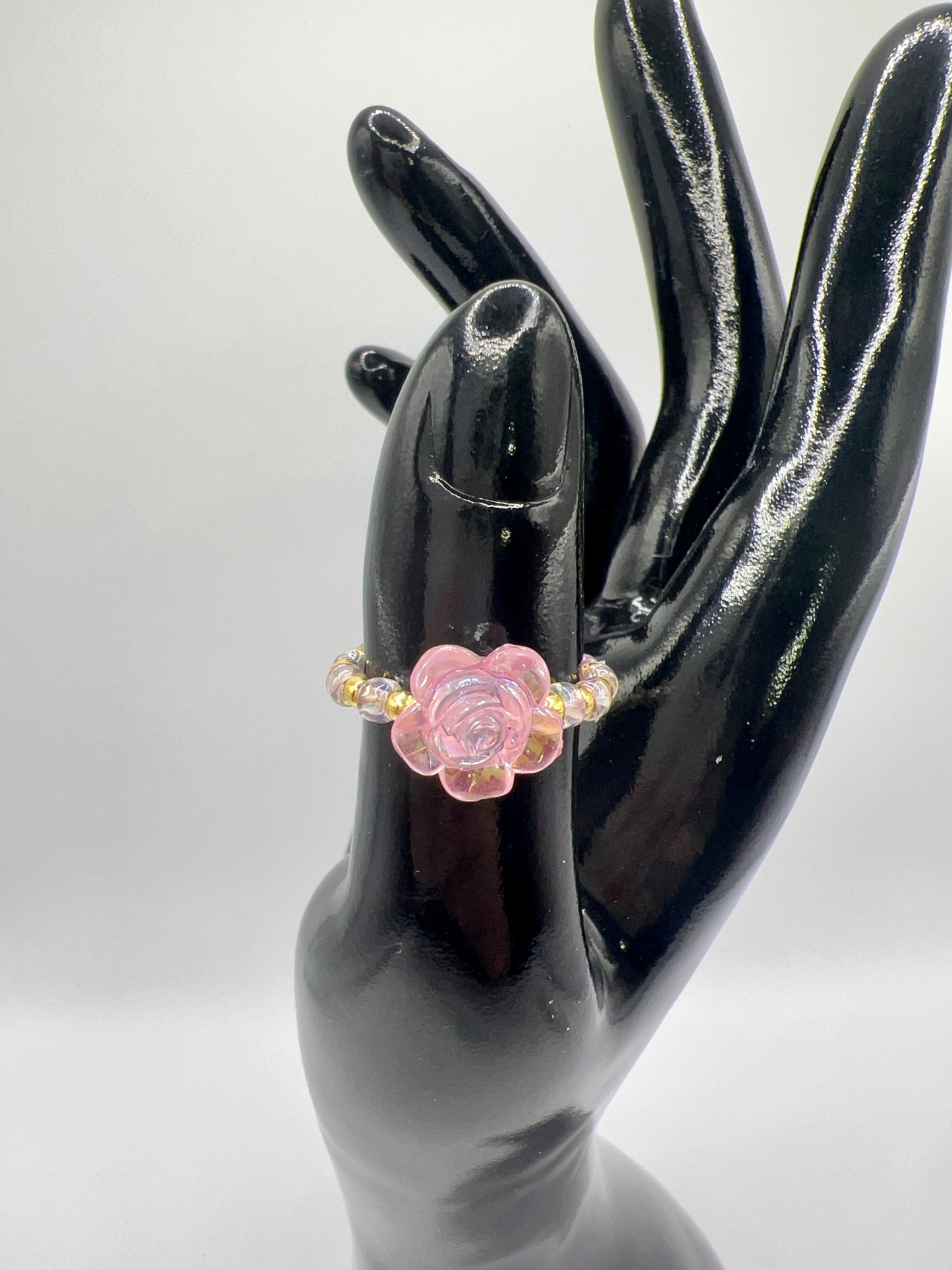 Handmade Elegant Glass Resin Flower Stretch Band Ring