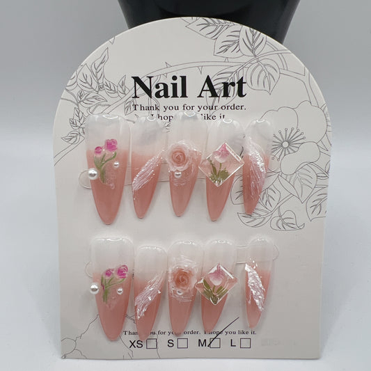 Long Stiletto Press On Nails with Rhinestone Charms – 10 Designs, Medium Size
