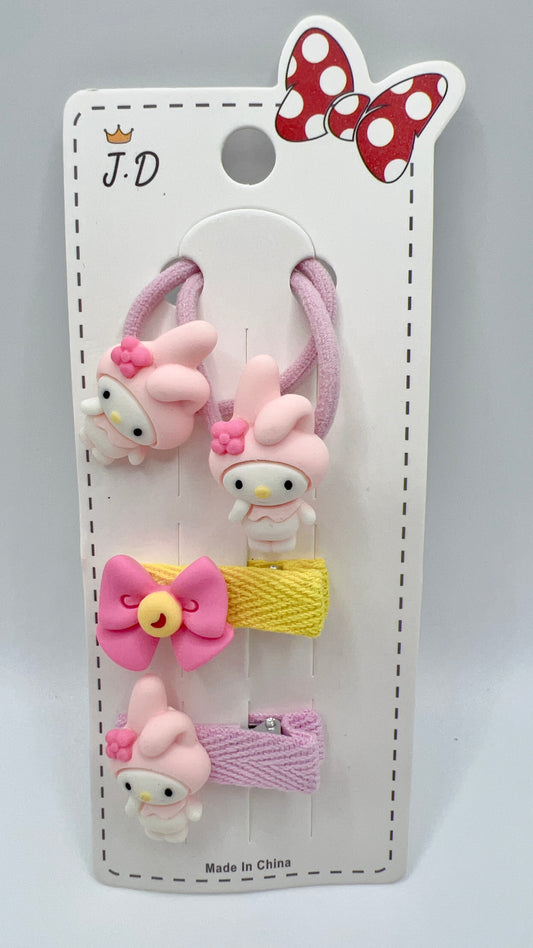 Handmade Cartoon Mix Hair Tie and Clip 3pcs a Set – Cute for Girls Gift Idea