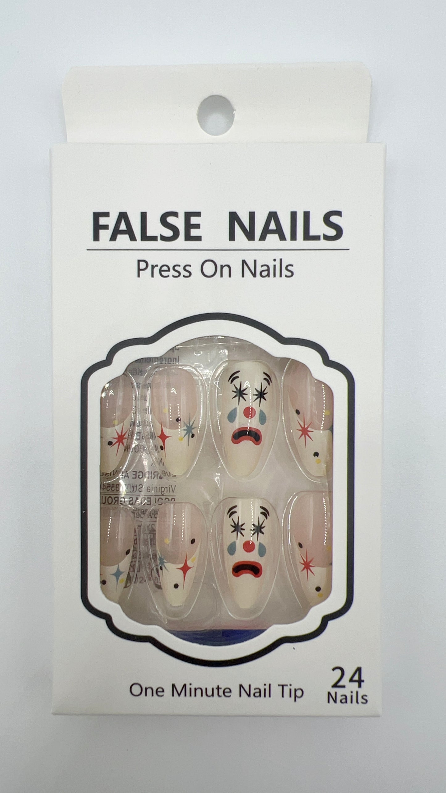 24 pcs Press-On Nails – Clown Design, Fit All Sizes, Halloween Style