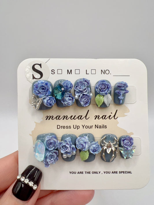 Floral Charm Press On Nails: Short Square, 2D Flower (Small)