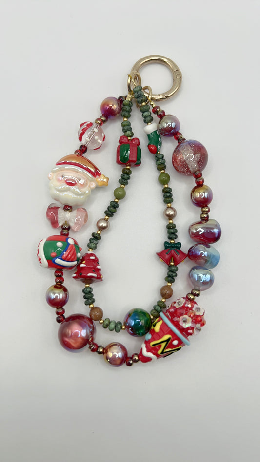 Handmade Painted Beaded Keychain / Bag Chain / Phone Chain – Christmas Style