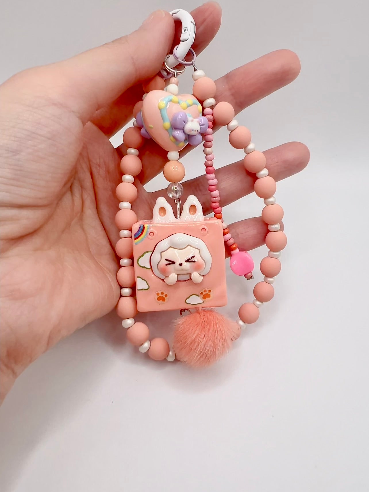 Handmade Kawaii Keychain: 3D Cartoon Charm with Pom Pom
