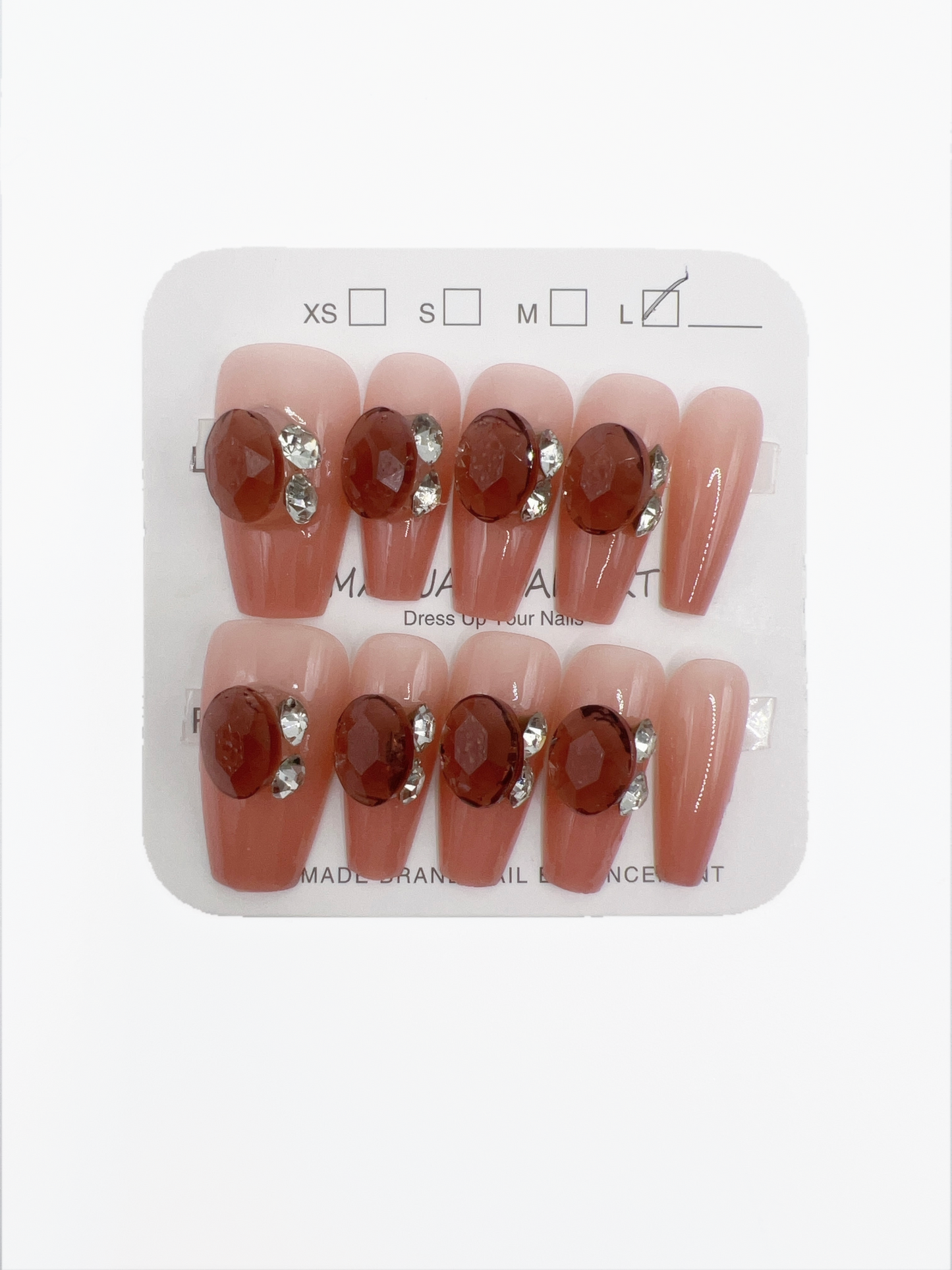Medium Coffin Press-On Nails with Rhinestone – Elegant Large Size