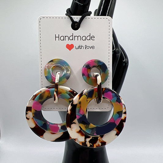 Colorful Gradient Double-Layer Acetate Drop Earrings | Artistic & Trendy