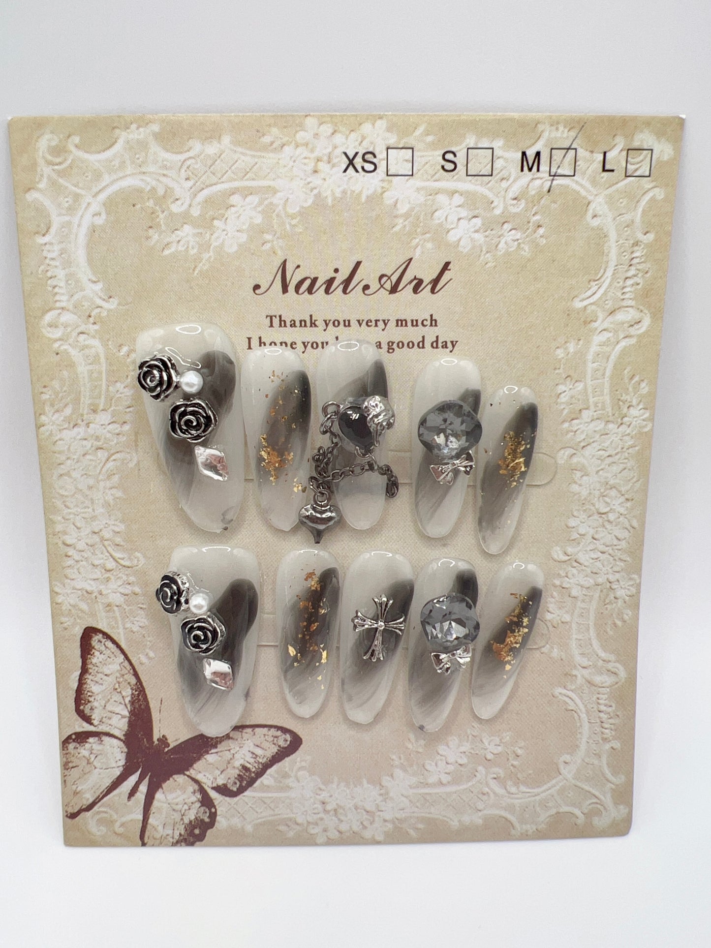 Long Oval Press On Nails with Rhinestone Glam – 8 Designs Medium Size