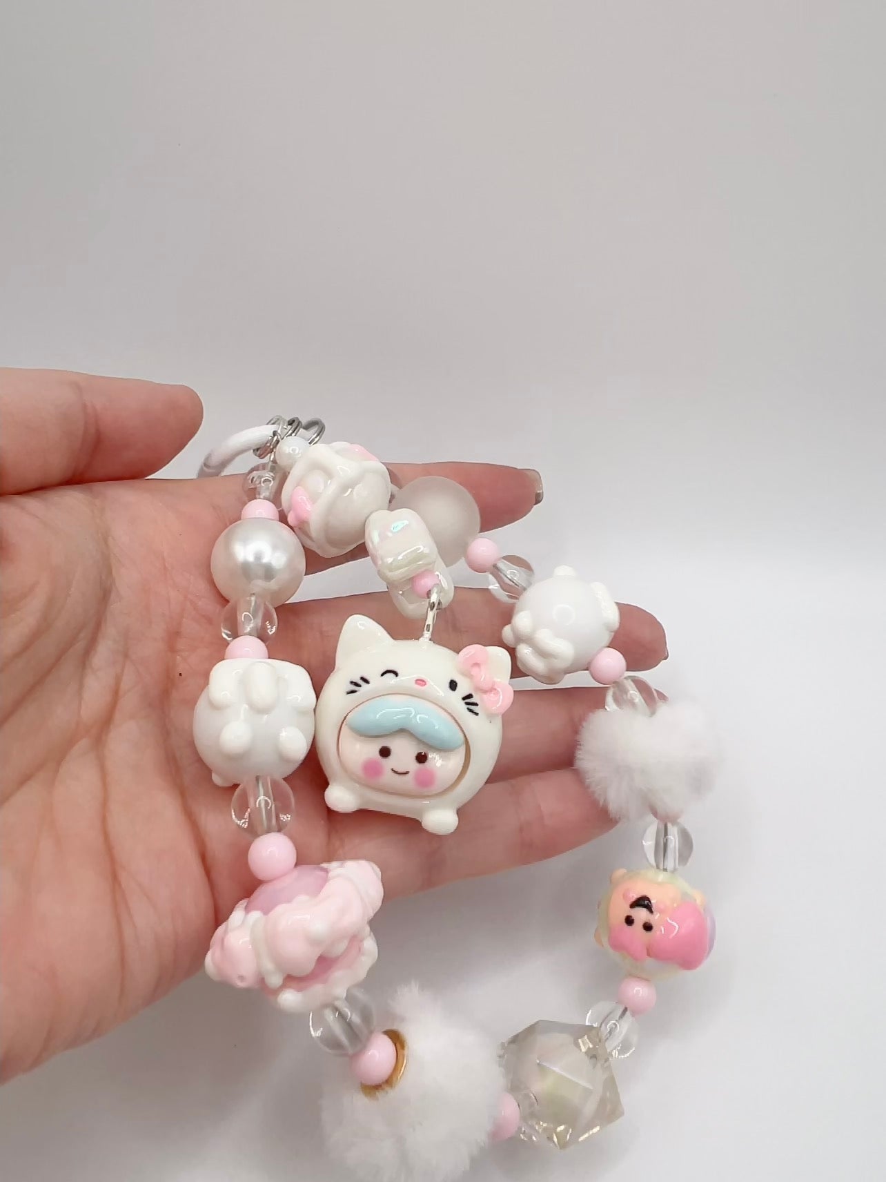 Handmade Kawaii Keychain: Cartoon Pendant & Pom Pom Bag Charm