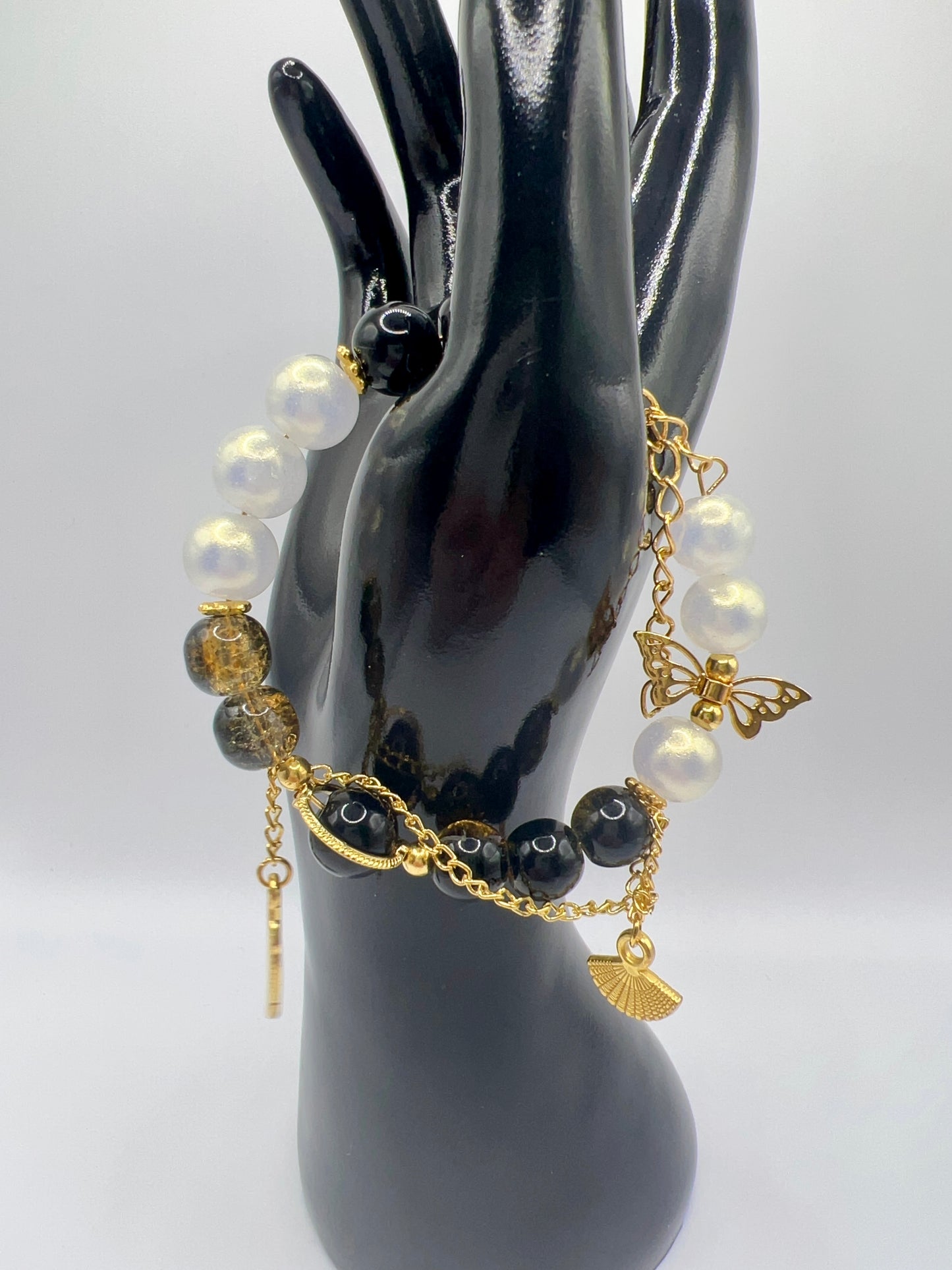 Adjustable Glass or Acrylic Bead Bracelet with Cute Charms & Spacers – Handmade Jewelry