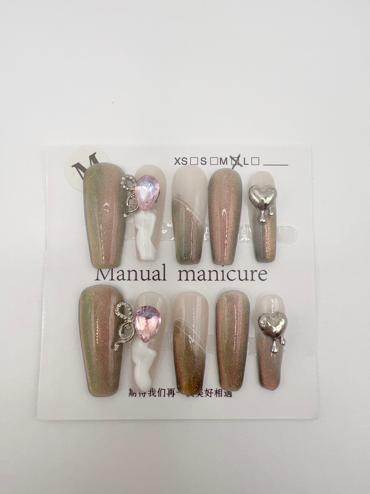 Long Coffin Press On Nails with Glitter and Rhinestone