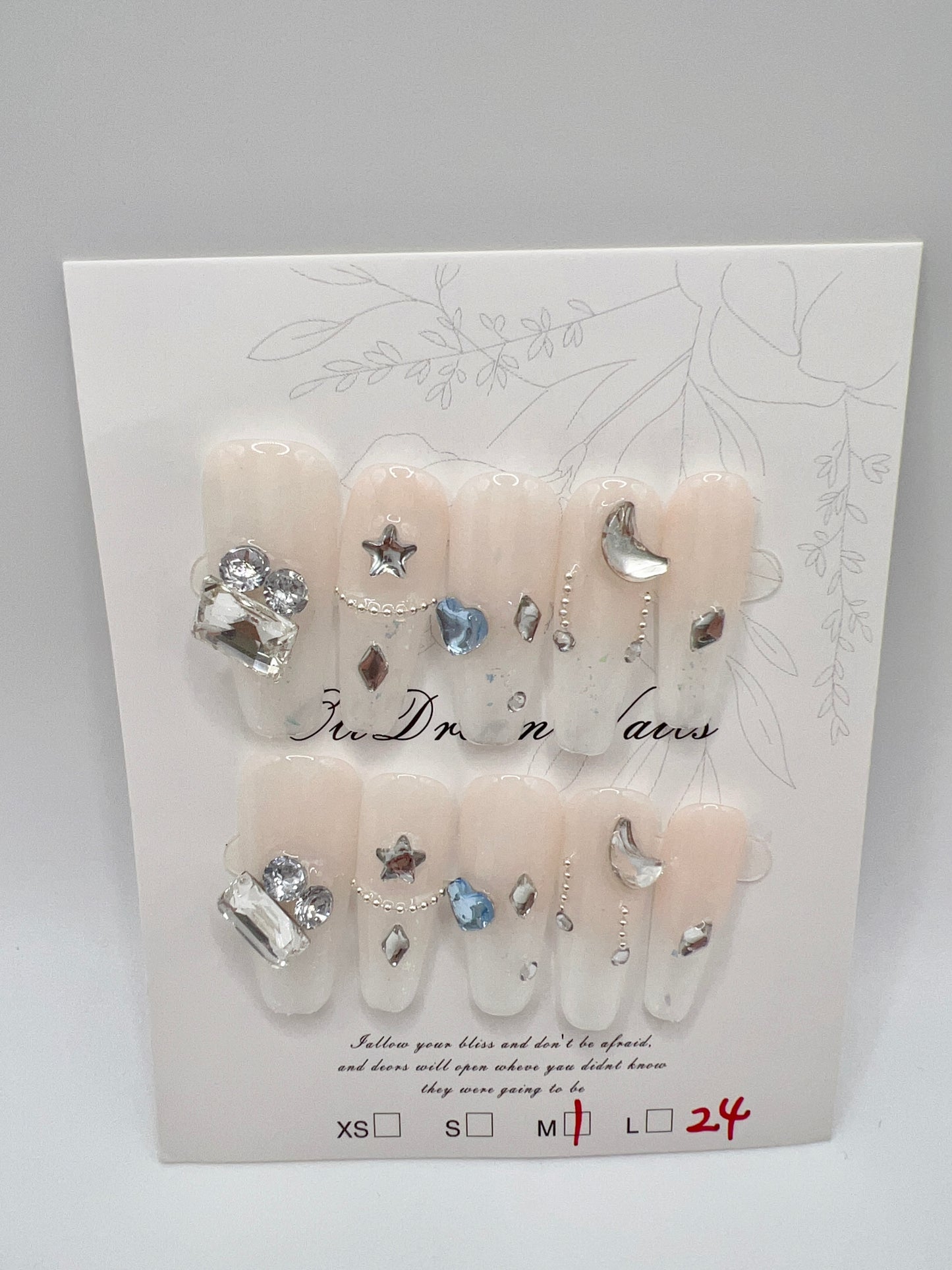 Long Coffin Press-On Nails with Rhinestone & Charms – 10 Designs, Medium Size