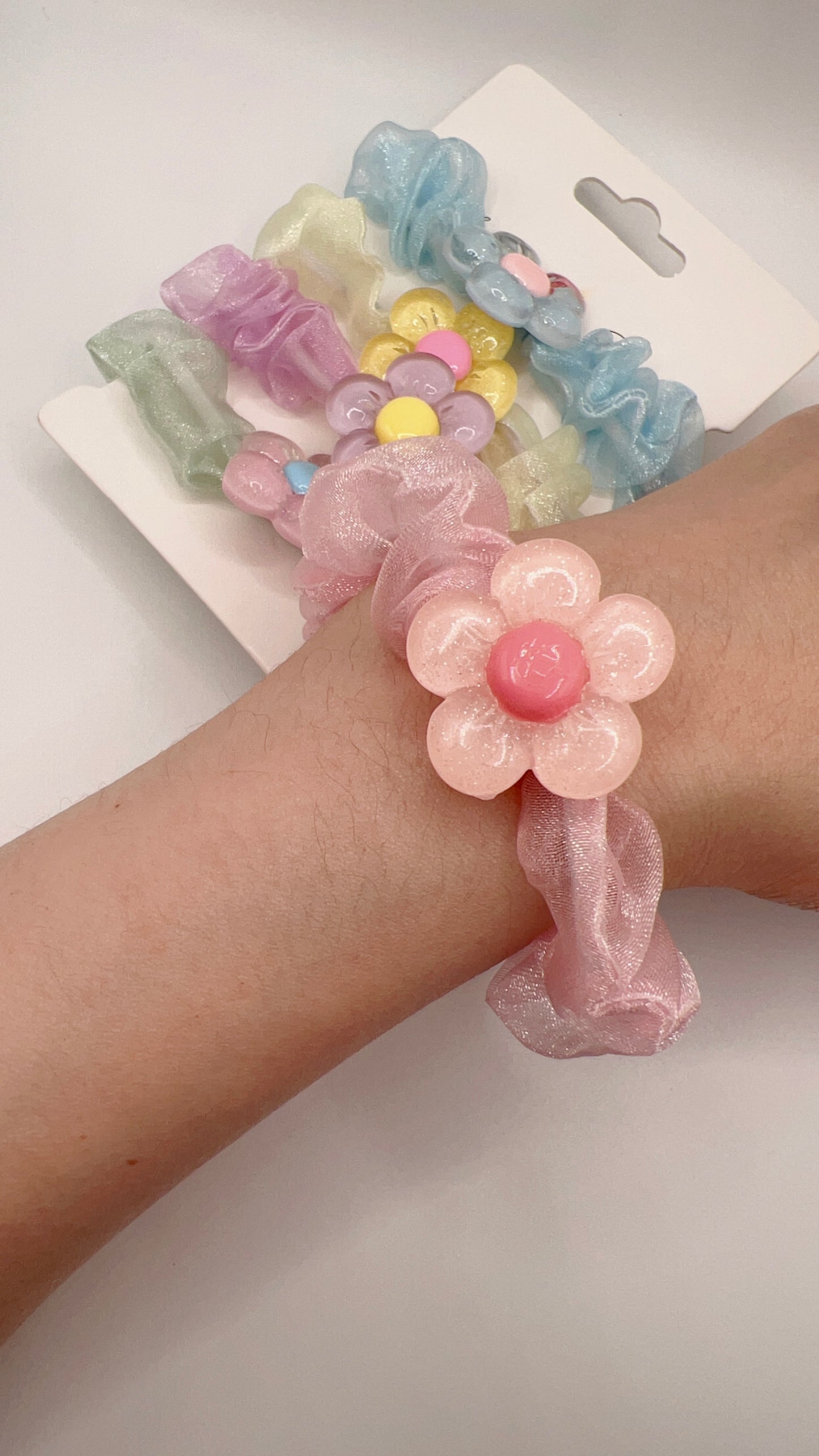 Handmade Colorful Flower Hair Tie Set – 5pcs, Cute for Girls & Gift