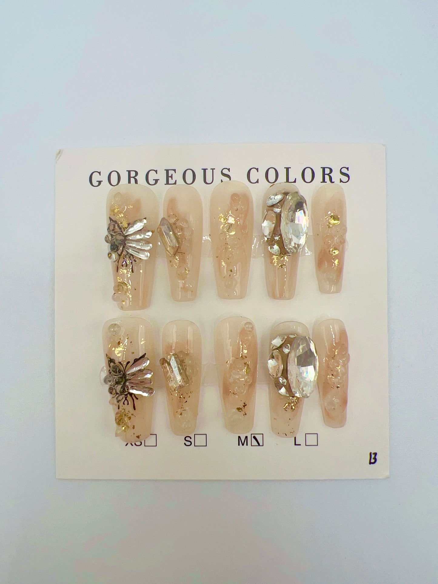 Long Coffin Press On Nails with Heavy Rhinestone Butterfly Design