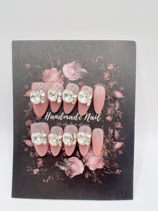 Almond Press-On Nails with Elegant Charms – Medium Size