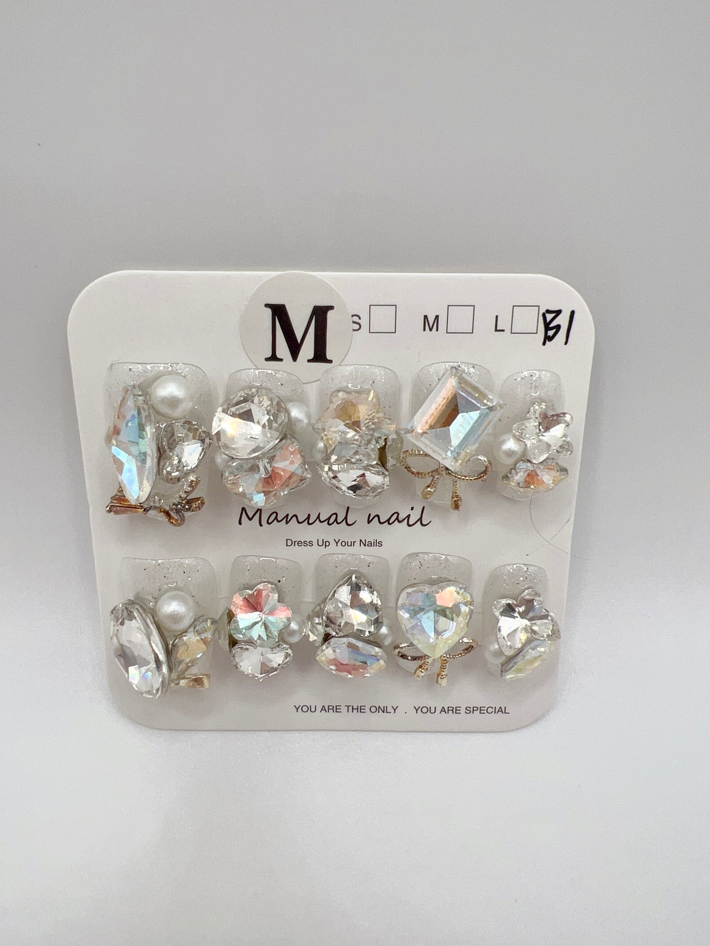 Short Coffin Press-On Nails with Heavy Rhinestones – Medium Size