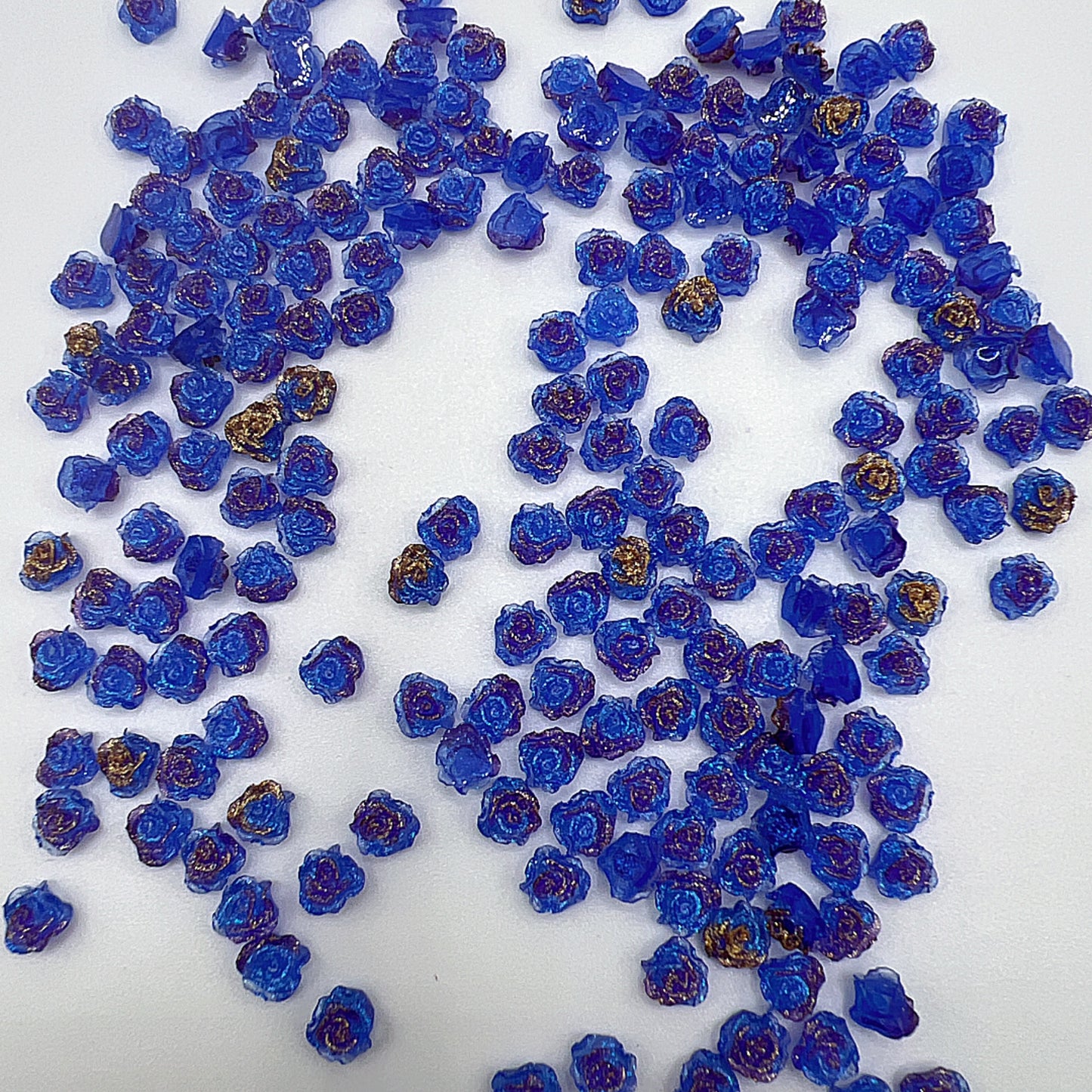 Mini 2D Resin Flower Charms Blue with Gold Foil 4–5mm | Nail Art, Phone Case, DIY Crafts