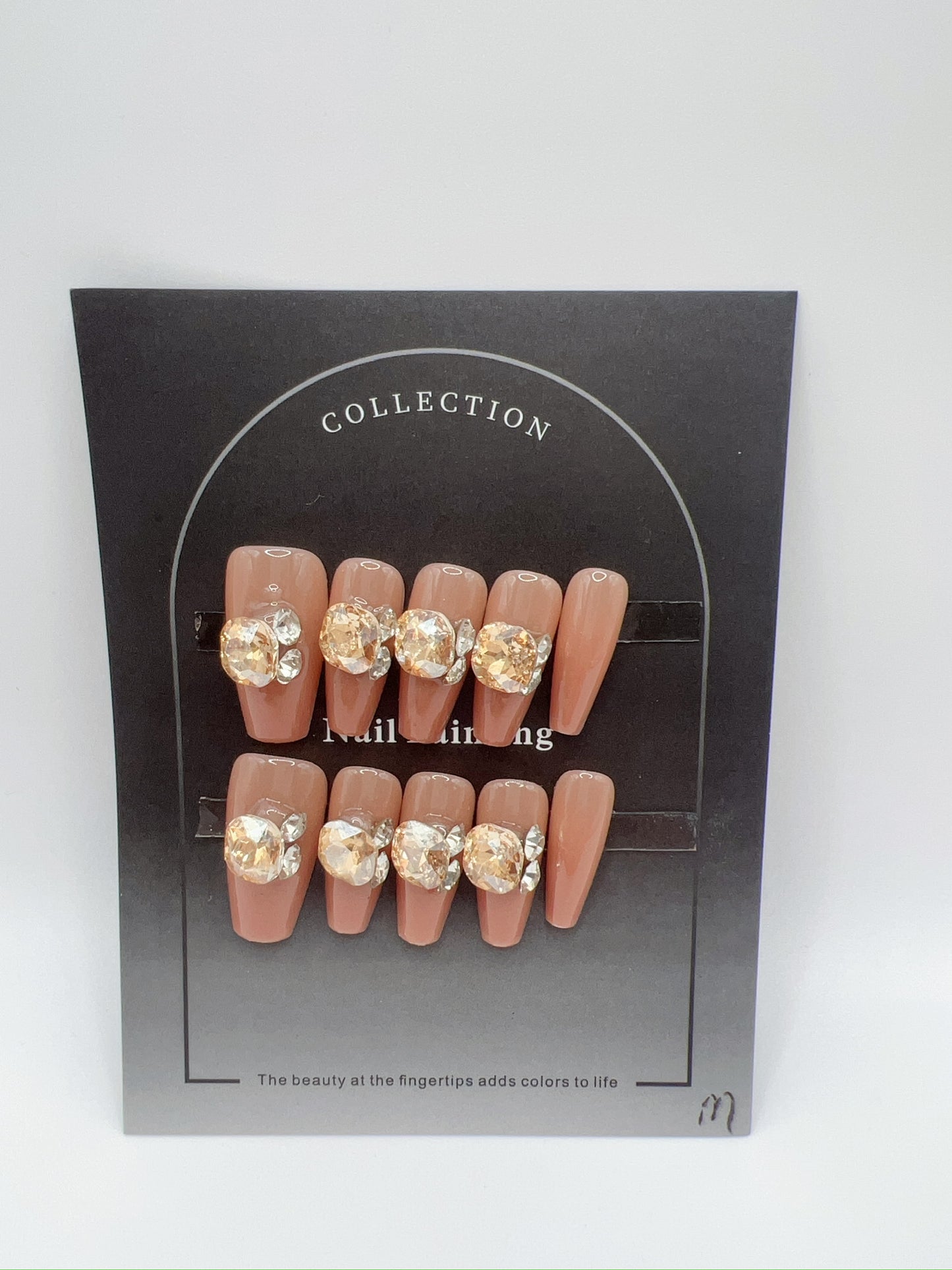 Medium Coffin Press-On Nails with Rhinestone – Elegant Medium Size