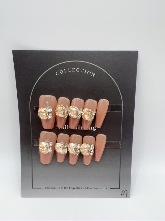 Medium Coffin Press-On Nails with Rhinestone – Elegant Medium Size
