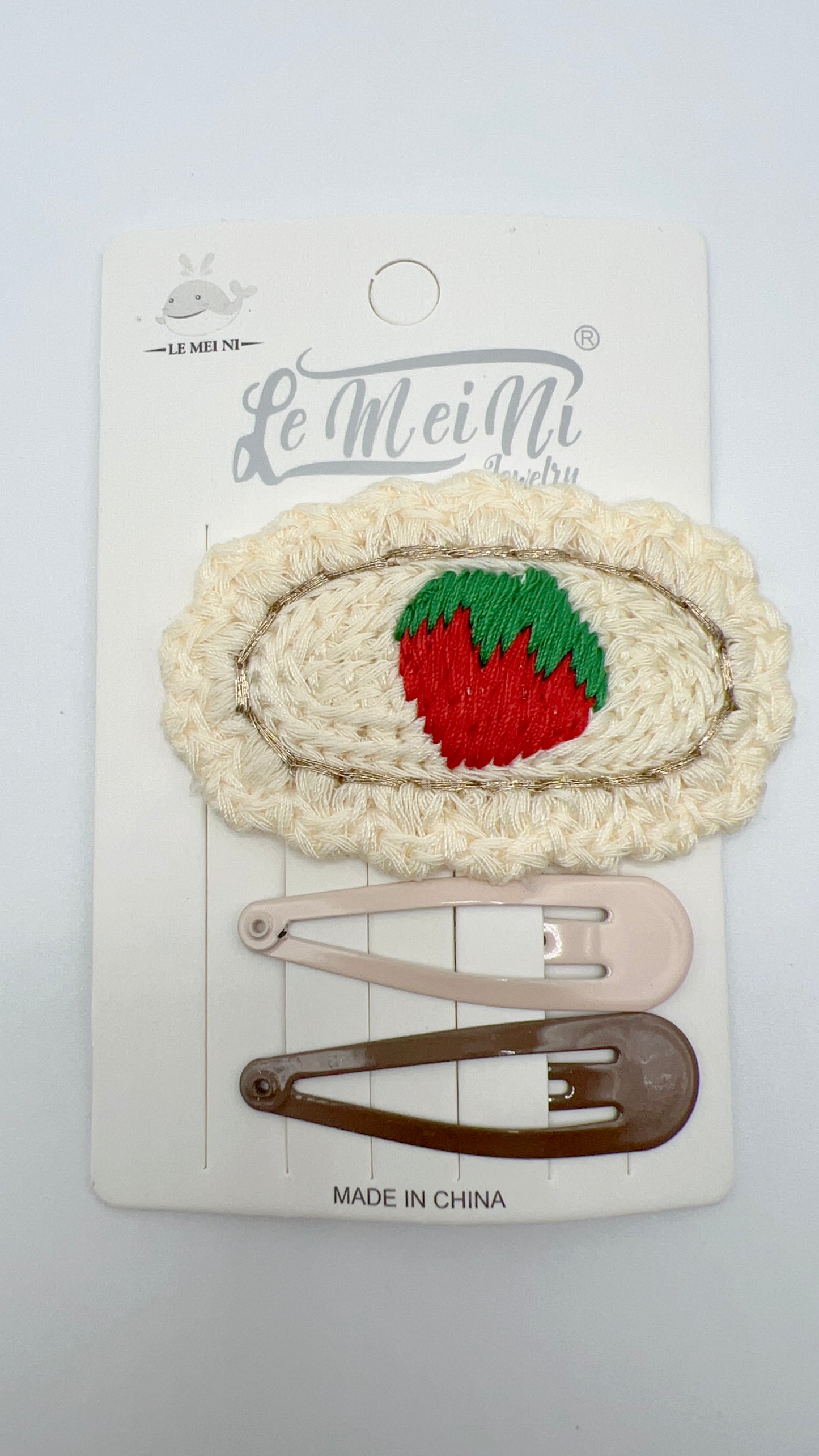 Handmade Strawberry Embroidered Hair Clip 2.6x1.6in Cute for Girls Multi Color Set