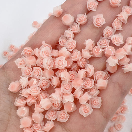 Mini 2D Resin Flower Charms – Peachy Pink 6–6.5mm for Nail Art, Phone Case & DIY Crafts