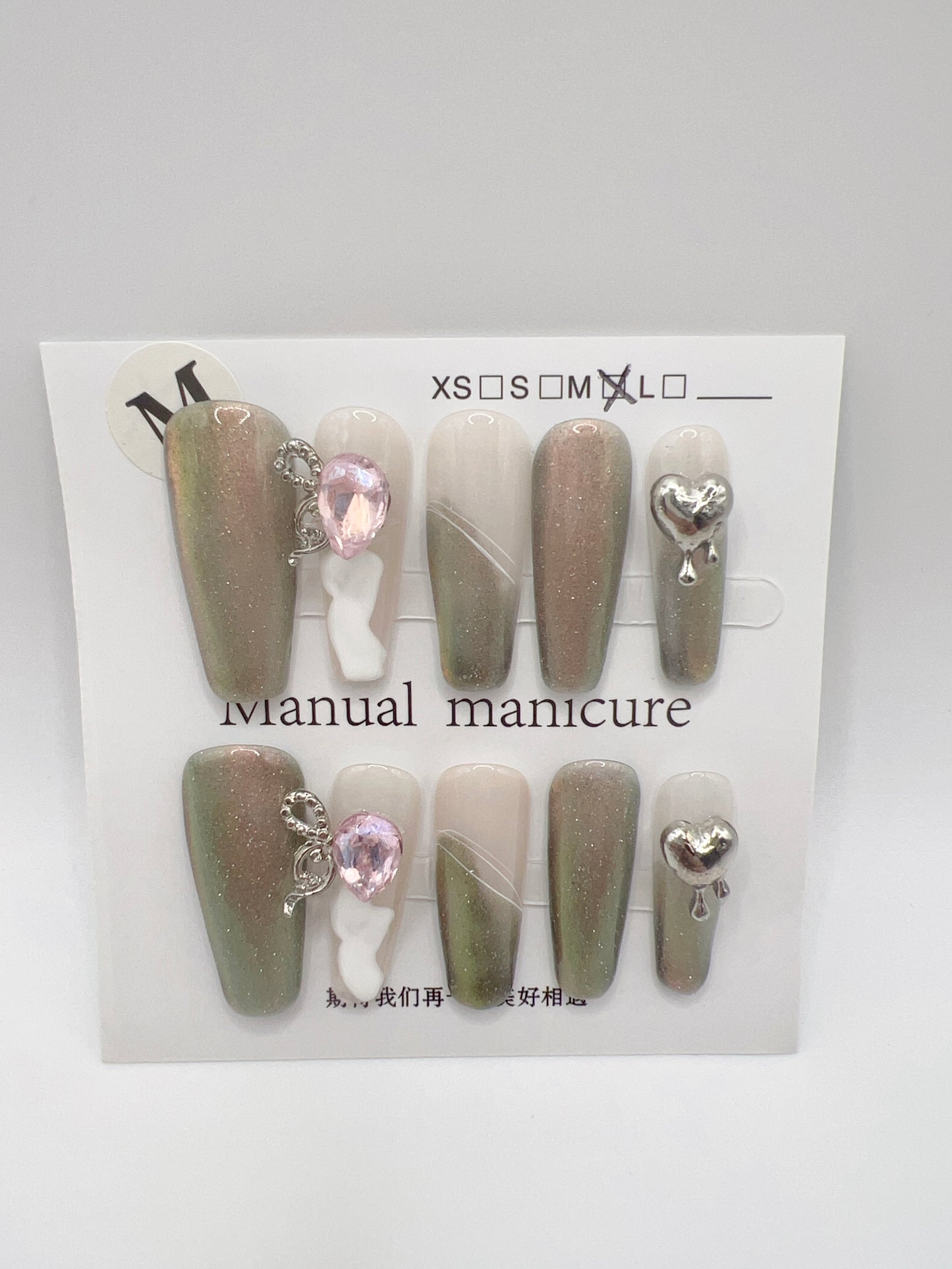 Long Coffin Press On Nails with Glitter and Rhinestone