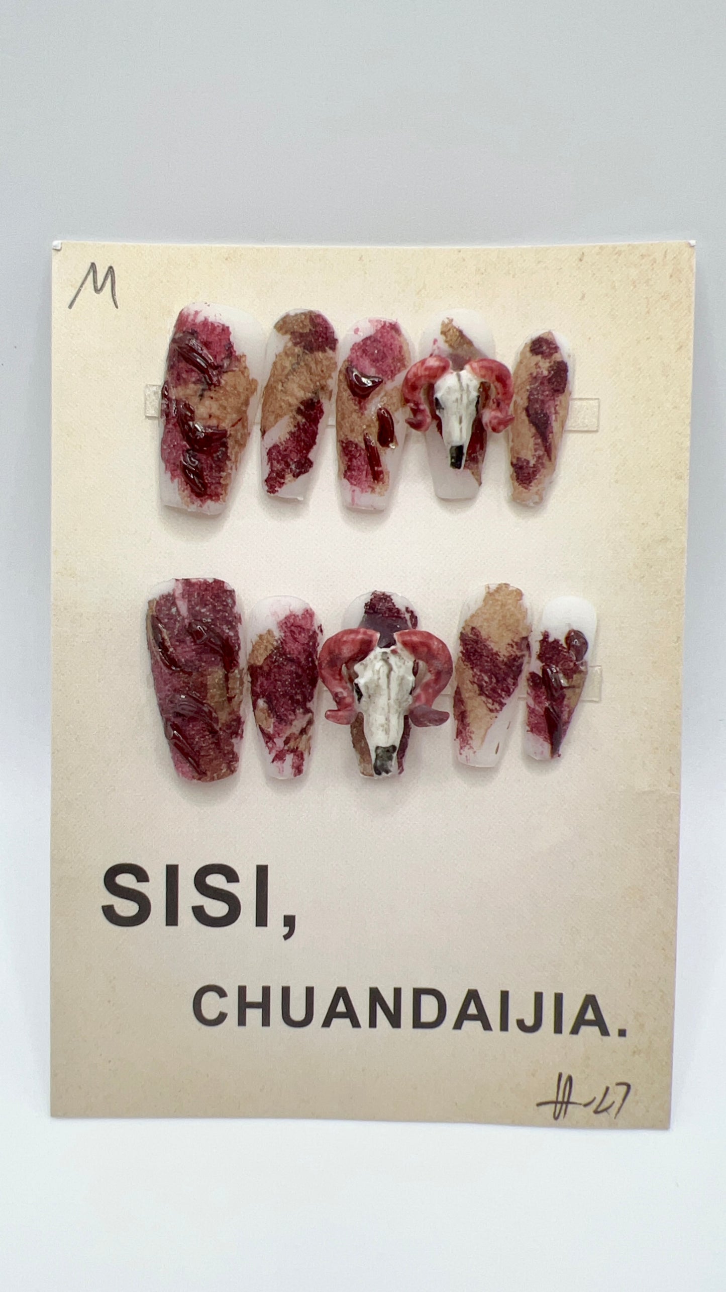 Medium Length Coffin Press-On Nails with Charms – Halloween Style