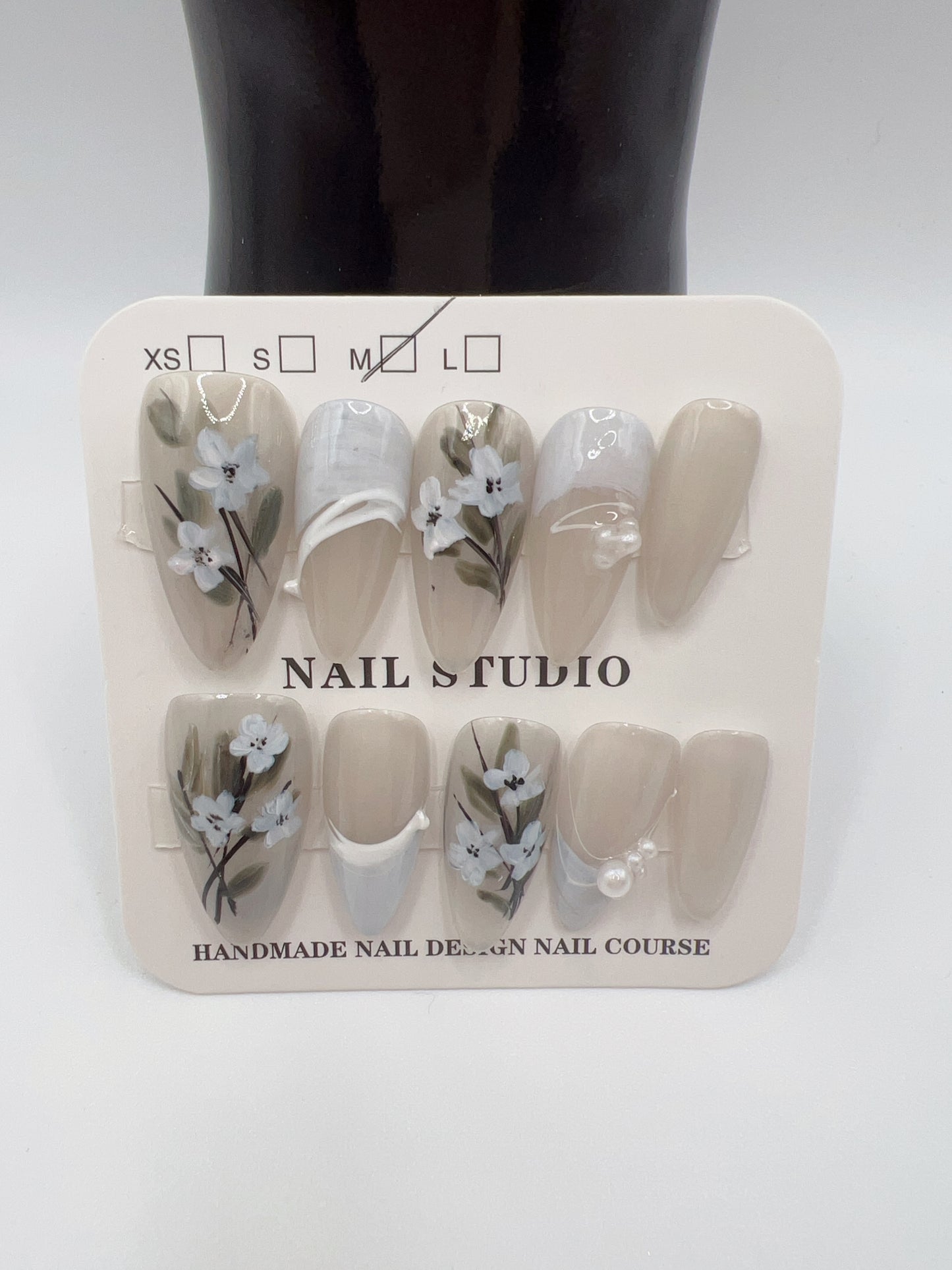 Almond Hand-Painted Watercolor Press-On Nails – 6 Designs, Medium Size
