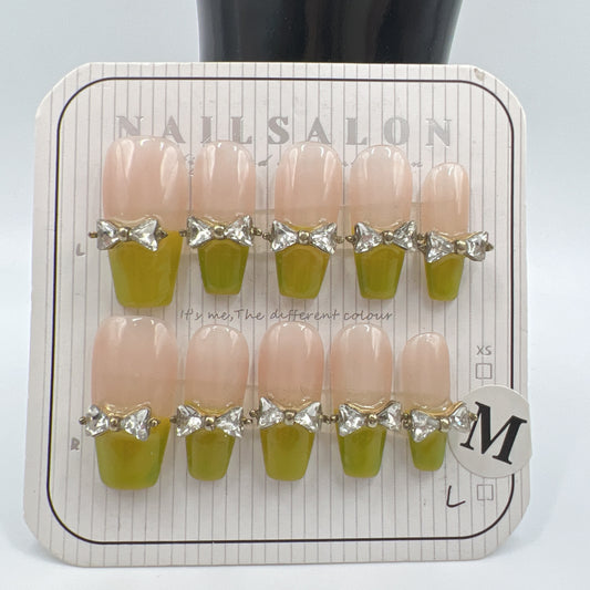 Medium Length Coffin Press On Nails with Rhinestone Charms – 10 Designs, Medium Size