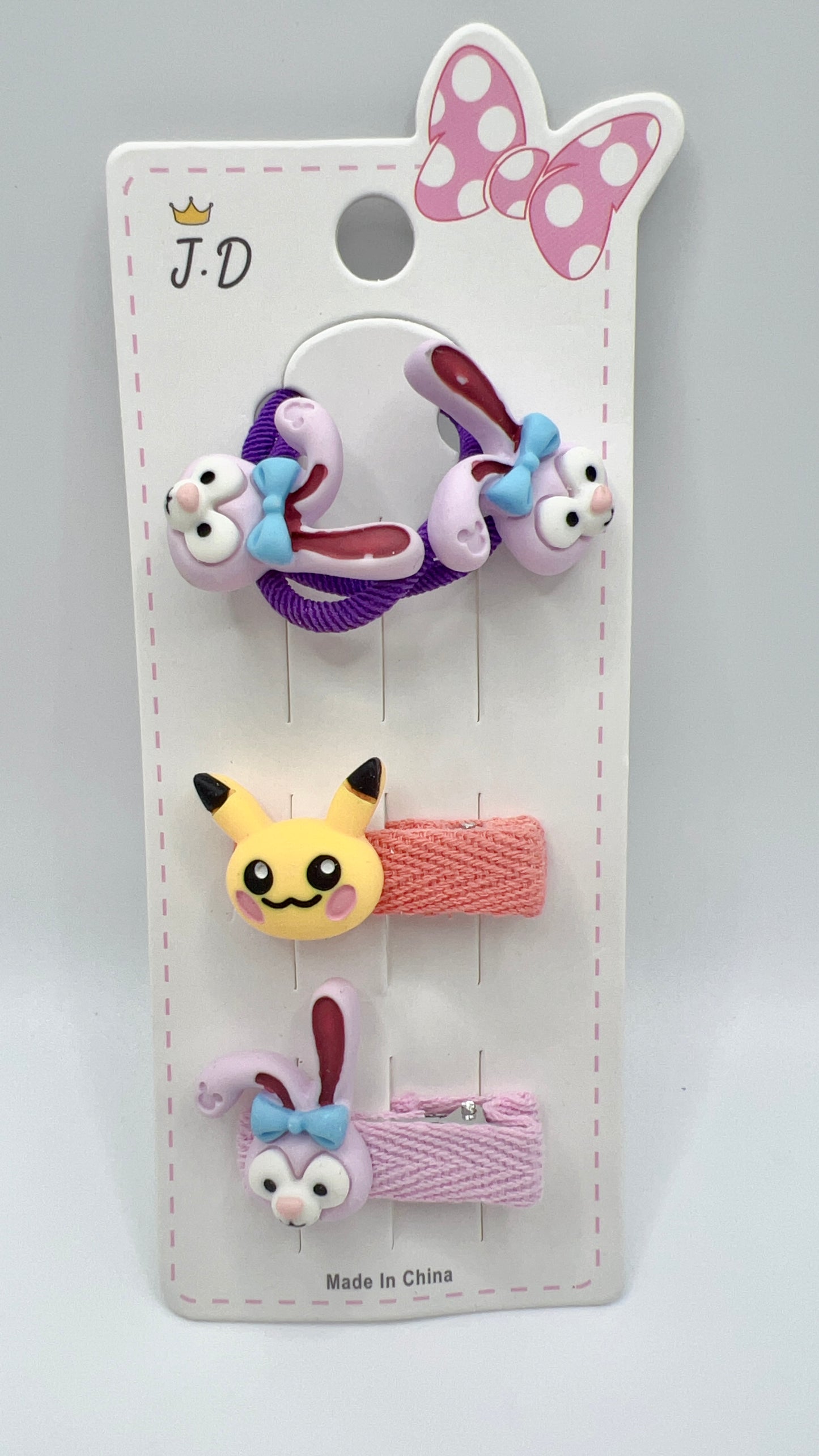 Handmade Cartoon Mix Hair Tie and Clip 3pcs a Set – Cute for Girls Gift Idea