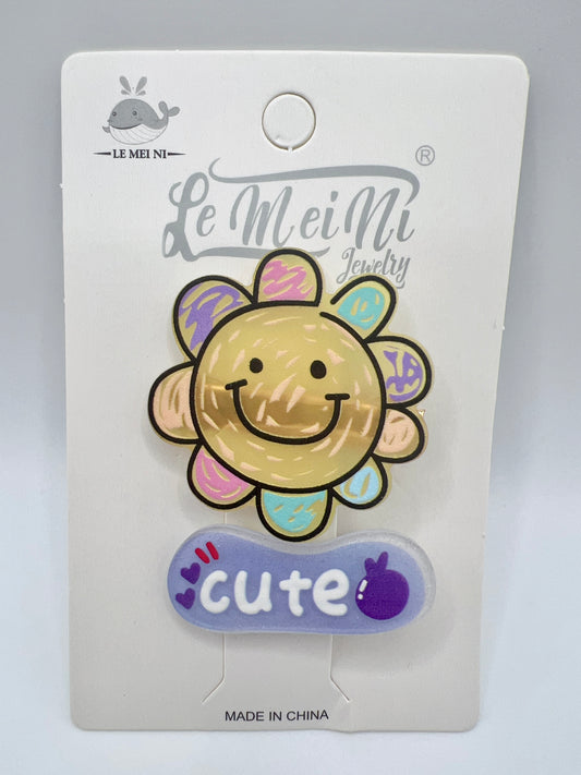 Acrylic Cartoon and Flower Hair Clip – 2pcs a Set, Cute for Girls & Gift