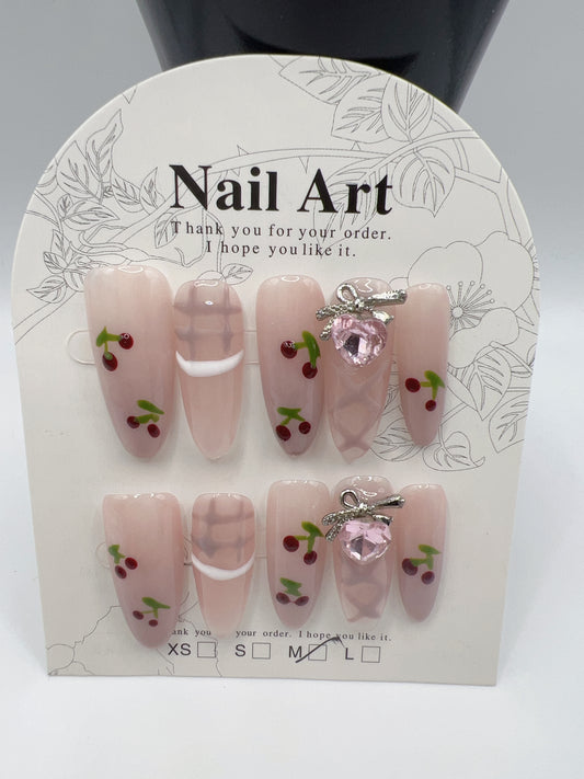 Long Oval Press On Nails with Rhinestone Charms – Glam Fake Nails, Medium Size, 10 Designs