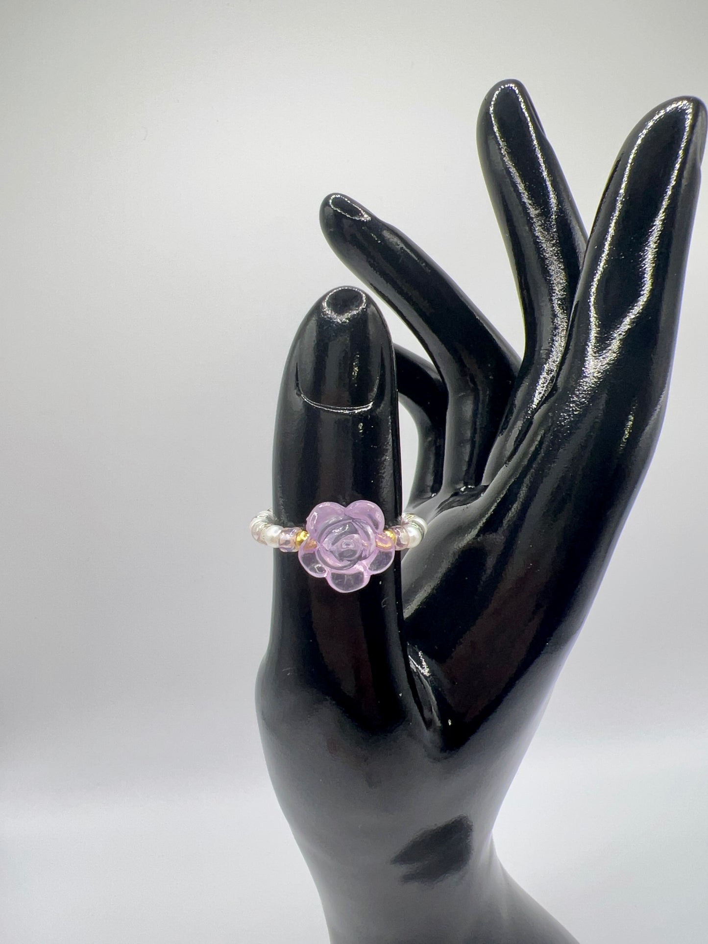 Handmade Elegant Glass Resin Flower Stretch Band Ring