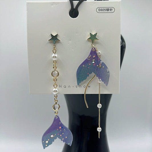 Purple-Blue Mermaid Tail Drop Earrings | Dreamy & Elegant | Princess-Inspired Jewelry