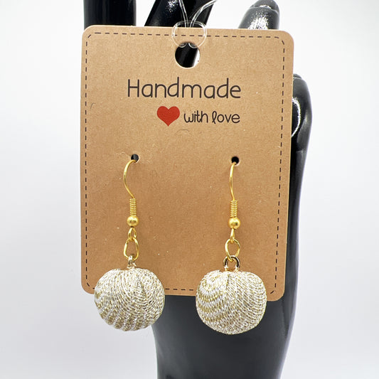 Shimmery Thread Round Ball Drop Earrings | Lightweight & Stylish | White & Brown Options