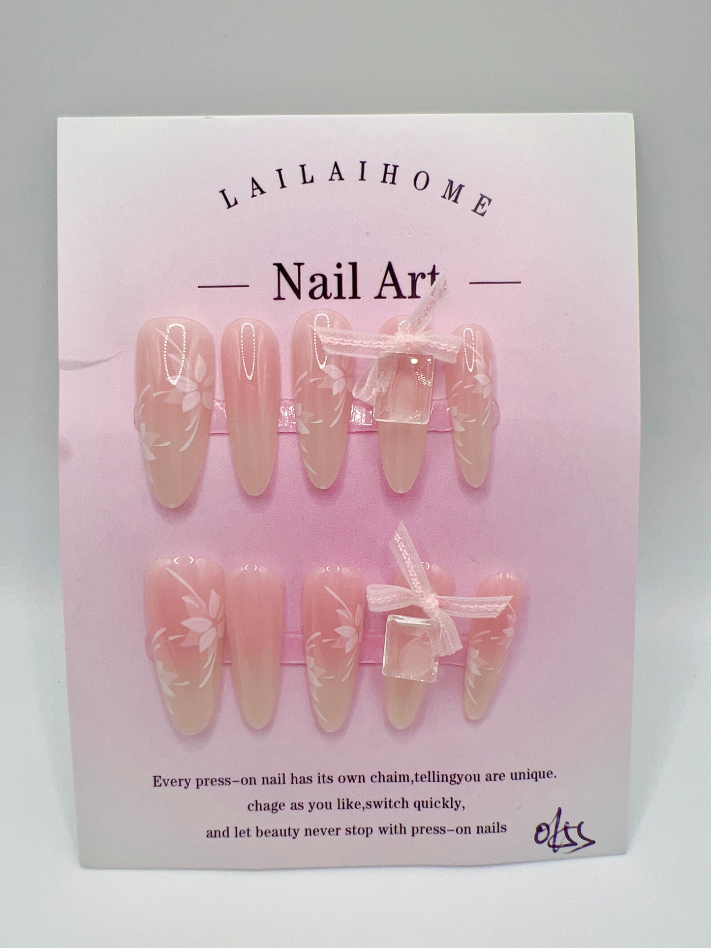 Pink Long Oval Press-On Nails Elegant – Small Size