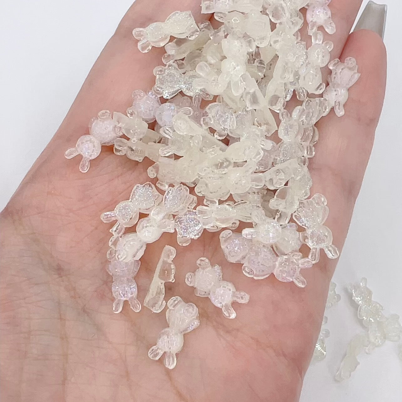 Mini Bunny Resin Charms – White Translucent 12×6.5mm for Nail Art, Decoration & DIY Crafts