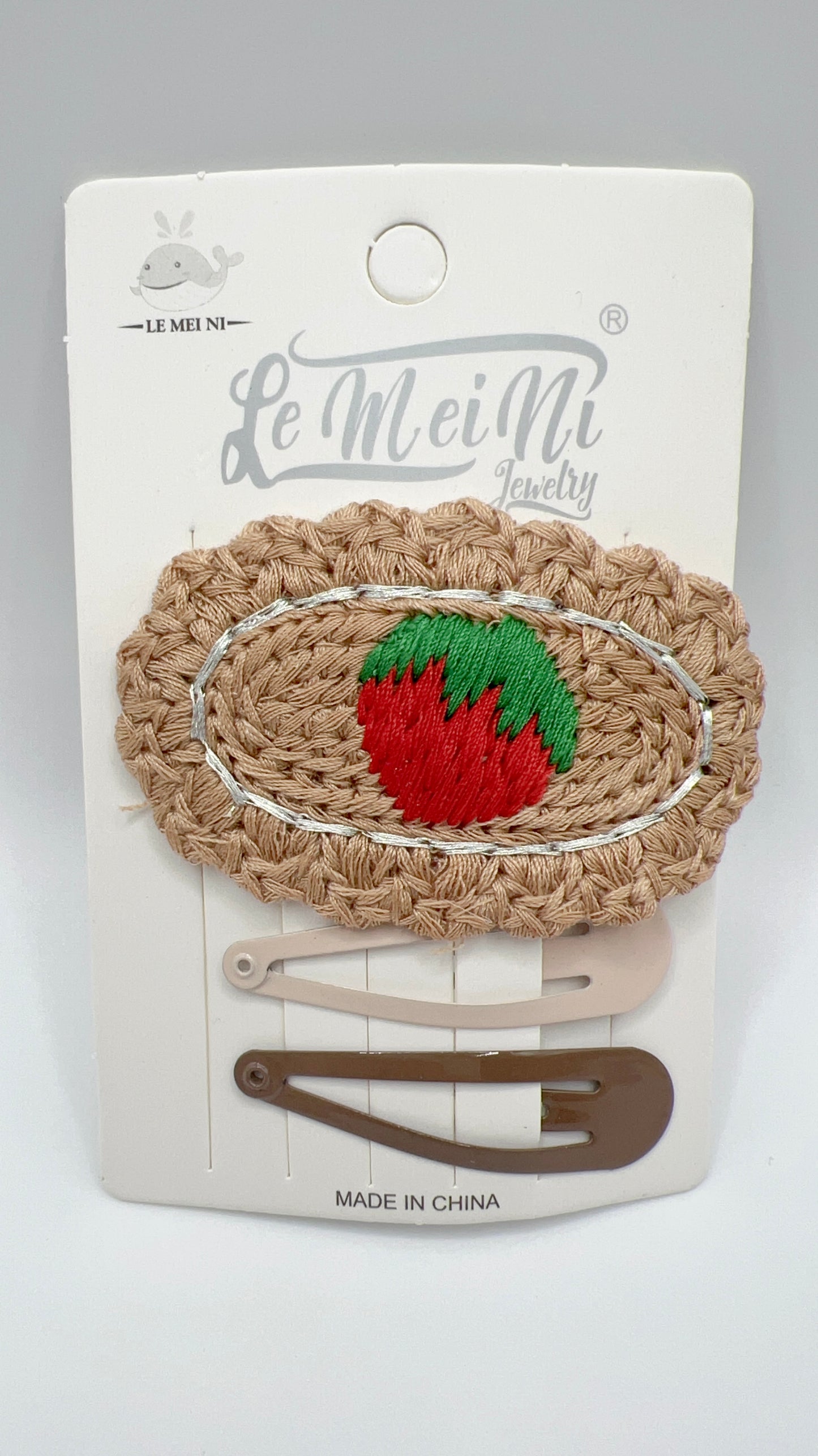 Handmade Strawberry Embroidered Hair Clip 2.6x1.6in Cute for Girls Multi Color Set