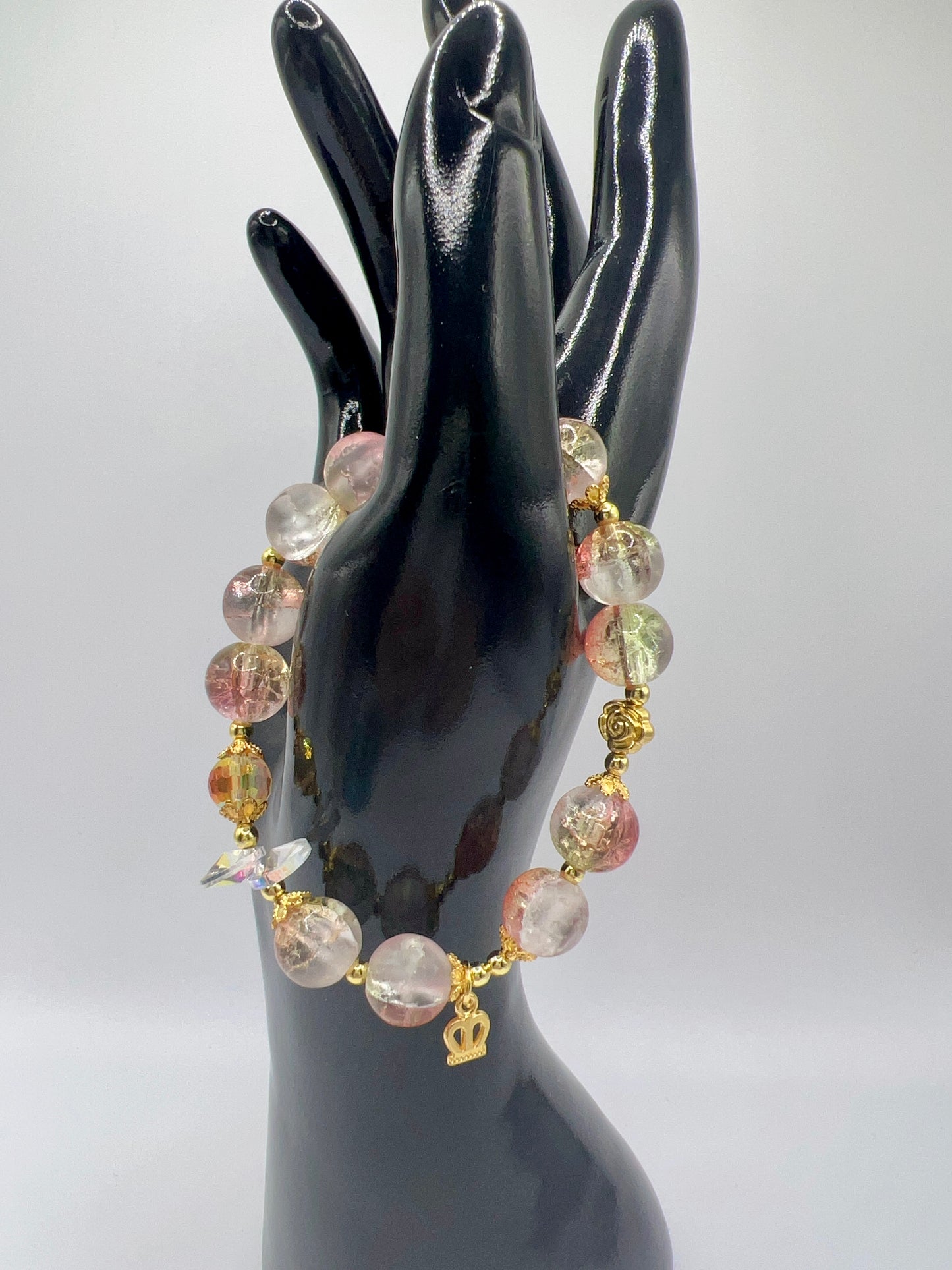 Stretchy Glass or Acrylic Bead Bracelet with Cute Charms & Spacers – Handmade Jewelry