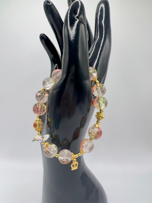 Stretchy Glass or Acrylic Bead Bracelet with Cute Charms & Spacers – Handmade Jewelry